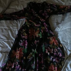Floral wrap dress with sheer sleeves